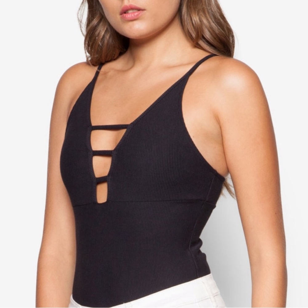 Top Shop Ribbed Black Bodysuit